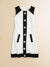 Mod-inspired bold colorblock design and decorative buttons update this ponte knit sheath silhouette.Decorative buttons along frontColorblock constructionDual welt pocketsBack zip closure77% cotton/19% polyester/4% spandexMachine washImported Mod-inspired bold colorblock design and decorative buttons update this ponte knit sheath silhouette.Decorative buttons along frontColorblock constructionDual welt pocketsBack zip closure77% cotton/19% polyester/4% spandexMachine washImported
