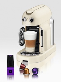 This luxurious compact coffee machine combines the latest in brewing technology in a gorgeous retro design.Aluminum body made from high quality materialsCompact Brewing Unit TechnologyBrews one cup at a timeWorks exclusively with Nespresso's premium coffee capsulesThermobloc technology guarantees precise temperature controlThe unique pivoting cup shelf offers accommodation for a wide variety of cup sizesEasy insertion and ejection of capsulesDescaling alarm and This luxurious compact coffee machine combines the latest in brewing technology in a gorgeous retro design.Aluminum body made from high quality materialsCompact Brewing Unit TechnologyBrews one cup at a timeWorks exclusively with Nespresso's premium coffee capsulesThermobloc technology guarantees precise temperature controlThe unique pivoting cup shelf offers accommodation for a wide variety of cup sizesEasy insertion and ejection of capsulesDescaling alarm and