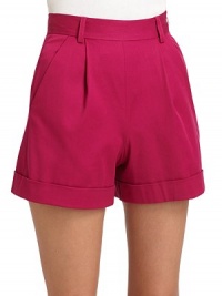 THE LOOKBanded waist with belt loopsPleated frontSeam pocketsCuffed hemSide zip closureBack besom pocketsTHE FITRise, about 12½Inseam, about 3½THE MATERIAL97% cotton/3% elastaneCARE & ORIGINDry cleanImportedModel shown is 5'10 (177cm) wearing US size 4. THE LOOKBanded waist with belt loopsPleated frontSeam pocketsCuffed hemSide zip closureBack besom pocketsTHE FITRise, about 12½Inseam, about 3½THE MATERIAL97% cotton/3% elastaneCARE & ORIGINDry cleanImportedModel shown is 5'10 (177cm) wearing US size 4.