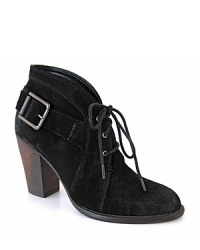 Love lace ups and buckles? Have both with these Luxury Rebel booties, in an abbreviated shape on stacked heels.