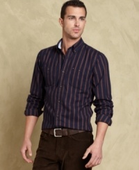 This striped shirt from Tommy Hilfiger is an easy way to clean up your casual look. This striped shirt from Tommy Hilfiger is an easy way to clean up your casual look.