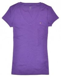 Tommy Hilfiger Slim Fit V-neck Women Logo T-shirt (S, Dark violet) Tommy Hilfiger Slim Fit V-neck Women Logo T-shirt (S, Dark violet)