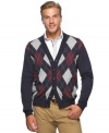 Smarten up your look this season with this classic argyle patterned cardigan sweater from Argyleculture.