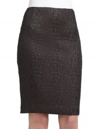 THE LOOKAllover textured constructionVented back hemBack zip with hook-and-eye-closureTHE FITAbout 22 from waist to hemTHE MATERIAL89% polyester/10% nylon/1% elastaneFully linedCARE & ORIGINDry cleanImportedModel shown is 5'10 (177cm) wearing US size 4. THE LOOKAllover textured constructionVented back hemBack zip with hook-and-eye-closureTHE FITAbout 22 from waist to hemTHE MATERIAL89% polyester/10% nylon/1% elastaneFully linedCARE & ORIGINDry cleanImportedModel shown is 5'10 (177cm) wearing US size 4.