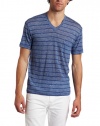 Alternative Men's Striped Linen V-Neck Tee, Klein Blue New, Small