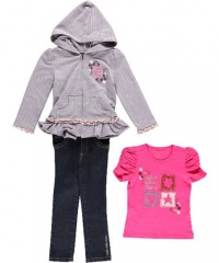 Calvin Klein Girls 2-6X Hoodie With Short Sleeve Tee And Jean, Pink, 5 Calvin Klein Girls 2-6X Hoodie With Short Sleeve Tee And Jean, Pink, 5