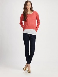Soft, downtown-cool scoopneck in a slouchy, cropped silhouette. ScoopneckDropped shouldersLong sleevesBanded cuffs and hemCropped hi-low hem77% acrylic/13% linen/10% nylonDry cleanImportedModel shown is 5'10 (177cm) wearing US size Small. Soft, downtown-cool scoopneck in a slouchy, cropped silhouette. ScoopneckDropped shouldersLong sleevesBanded cuffs and hemCropped hi-low hem77% acrylic/13% linen/10% nylonDry cleanImportedModel shown is 5'10 (177cm) wearing US size Small.