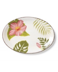 Feel like you're on holiday with Clay Art's tropical Hibiscus platter, featuring rosy pink blooms and a rustic cocoa-brown rim in dishwasher-safe earthenware. (Clearance) Feel like you're on holiday with Clay Art's tropical Hibiscus platter, featuring rosy pink blooms and a rustic cocoa-brown rim in dishwasher-safe earthenware. (Clearance)