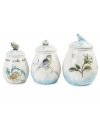 Beautiful florals bloom alongside twittering birds on these whimsical canisters from Edie Rose by Rachel Bilson. Coordinate with Rose dinnerware and serveware pieces to create your own enchanting garden variety.