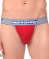 From 2(x)ist's new Athletic Range, a jock strap with Olympic-caliber detailing. Like the brand's famously supportive Contour Pouch (edged with multicolor piping) and its famously soft and stretchy Pique-Fle(X), a proprietary blend of cotton, Modal, and spandex.