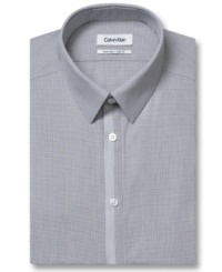 Steel yourself for the confidence this Calvin Klein slim-fit dress shirt will bring. Steel yourself for the confidence this Calvin Klein slim-fit dress shirt will bring.