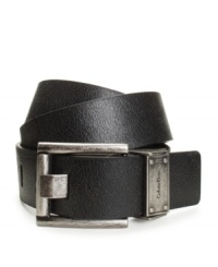Featuring a vintage reversible buckle, this reversible cracked leather belt from Calvin Klein makes a great choice for relaxed, weekend wear. Featuring a vintage reversible buckle, this reversible cracked leather belt from Calvin Klein makes a great choice for relaxed, weekend wear.