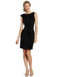 Calvin Klein Women's Ruffle Front Belted Sheath Dress, Black, 4 Calvin Klein Women's Ruffle Front Belted Sheath Dress, Black, 4