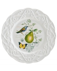 Ripe for the table, the Antique Countryside Pear appetizer plate exudes charm with embossed vines and colorful nature scenes in traditional white stoneware. Complements Italian Countryside and Antique White dinnerware, also by Mikasa.