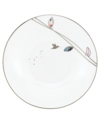 Hummingbirds twirl and buzz from flowery pink leaves to blue on dreamy bone china dessert plates from Lenox Lifestyle dinnerware. The dishes from the Silver Song collection are crisscrossed with platinum branches and abound with fanciful springtime delight and irresistible modern charm. (Clearance) Hummingbirds twirl and buzz from flowery pink leaves to blue on dreamy bone china dessert plates from Lenox Lifestyle dinnerware. The dishes from the Silver Song collection are crisscrossed with platinum branches and abound with fanciful springtime delight and irresistible modern charm. (Clearance)