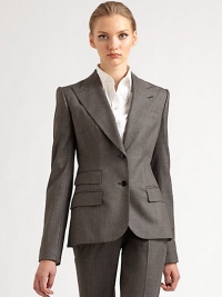 Exquisite wool, in a menswear-inspired silhouette accented with three flap pockets in a classic houndstooth print.Peaked lapels with buttonhole detailButton frontFlap pocketsWelt pocketButton cuffsDouble back ventsAbout 26 from shoulder to hem98% virgin wool/2% elastaneDry cleanMade in Italy of imported fabric Model shown is 5'10 wearing US size 4. Exquisite wool, in a menswear-inspired silhouette accented with three flap pockets in a classic houndstooth print.Peaked lapels with buttonhole detailButton frontFlap pocketsWelt pocketButton cuffsDouble back ventsAbout 26 from shoulder to hem98% virgin wool/2% elastaneDry cleanMade in Italy of imported fabric Model shown is 5'10 wearing US size 4.