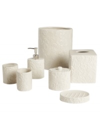 Simply elegant. Martha Stewart Collection's Lisbon Floral tissue holder features a neutral, tone-on-tone embossed floral design. Finished in sturdy earthenware. Simply elegant. Martha Stewart Collection's Lisbon Floral tissue holder features a neutral, tone-on-tone embossed floral design. Finished in sturdy earthenware.
