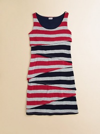 Broadly striped tiers with angled lettuce-edged hems give this tank dress shape and spirit, enhanced by a subtle sparkle.Scoop necklineSleevelessDiagonally tiered bodyPullover stylingRayon/modal/cotton/LurexMachine washImported Broadly striped tiers with angled lettuce-edged hems give this tank dress shape and spirit, enhanced by a subtle sparkle.Scoop necklineSleevelessDiagonally tiered bodyPullover stylingRayon/modal/cotton/LurexMachine washImported