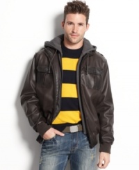 Get ready to ride in style with this hooded, faux-leather jacket from Buffalo David Bitton.