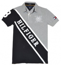 Tommy Hilfiger Men Custom Fit Diagonal Logo Polo T-shirt (S, Grey/black/white) Tommy Hilfiger Men Custom Fit Diagonal Logo Polo T-shirt (S, Grey/black/white)
