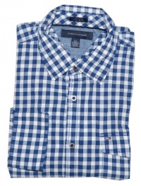 Tommy Hilfiger Men Custom Fit Plaid Shirt (L, Dark blue/white)