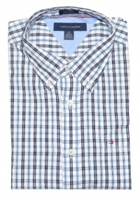 Tommy Hilfiger Men Custom Fit Plaid Short Sleeve Logo Shirt Tommy Hilfiger Men Custom Fit Plaid Short Sleeve Logo Shirt