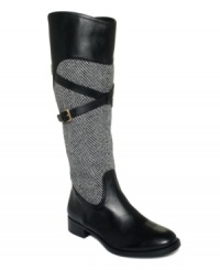 Fabulous tweed adds texture to the lovely leather Chance riding boots by Tommy Hilfiger. Fabulous tweed adds texture to the lovely leather Chance riding boots by Tommy Hilfiger.