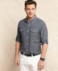 How do you do your denim? This shirt from Tommy Hilfiger–part of the exclusive Indigo Collection–is a hip take on classic jean styling with denim-like fabric. How do you do your denim? This shirt from Tommy Hilfiger–part of the exclusive Indigo Collection–is a hip take on classic jean styling with denim-like fabric.