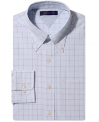 Tommy Hilfiger updates the button-down dress shirt with a twenty-first century take on a traditional glen plaid.