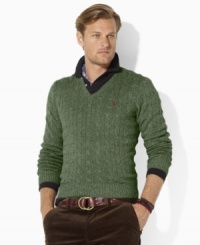 A classic V-neck sweater is cable-knit from the finest tussah silk yarns for lightweight comfort and stylish sophistication. A classic V-neck sweater is cable-knit from the finest tussah silk yarns for lightweight comfort and stylish sophistication.