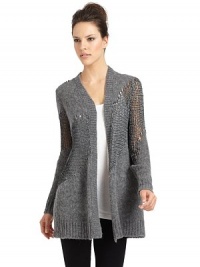 THE LOOKTonal open knit panelsRibbed knit trimOpen frontTHE FITAbout 31 from shoulder to hemTHE MATERIAL46% polyester/24% nylon/16% alpaca/14% woolCARE & ORIGINHand washImportedModel shown is 5'9½ (176cm) wearing US size Small. THE LOOKTonal open knit panelsRibbed knit trimOpen frontTHE FITAbout 31 from shoulder to hemTHE MATERIAL46% polyester/24% nylon/16% alpaca/14% woolCARE & ORIGINHand washImportedModel shown is 5'9½ (176cm) wearing US size Small.