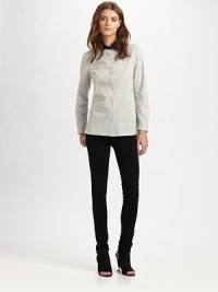 Classic cotton shirt has a contrasting point collar, convenient button front and length that hits below the hips. Point collarButton frontLong sleeves with buttoned cuffsLonger length hits below the hipsCottonDry cleanImportedModel shown is 5'10 (177cm) wearing US size 4. Classic cotton shirt has a contrasting point collar, convenient button front and length that hits below the hips. Point collarButton frontLong sleeves with buttoned cuffsLonger length hits below the hipsCottonDry cleanImportedModel shown is 5'10 (177cm) wearing US size 4.
