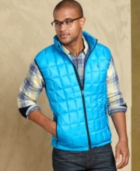 Push your cold-weather style to the next level by layering on a modern spin with this Tommy Hilfiger down vest. Push your cold-weather style to the next level by layering on a modern spin with this Tommy Hilfiger down vest.