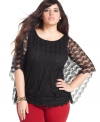 Amazing lace: Jessica Simpson's batwing sleeve plus size top is uber-cute for the season!
