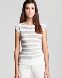 Armani Collezioni's versatile tee in neutral stripes is an off-duty essential. An asymmetrical hem adds a modern twist. Armani Collezioni's versatile tee in neutral stripes is an off-duty essential. An asymmetrical hem adds a modern twist.