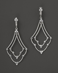 Ornately shaped, these sterling silver earrings from Judith Ripka are accented with white sapphires. Ornately shaped, these sterling silver earrings from Judith Ripka are accented with white sapphires.