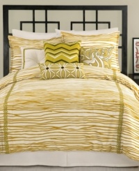Bold and contemporary, this decorative pillow from Trina Turk commands attention with statement-making green embroidery and abstract swirl designs. Bold and contemporary, this decorative pillow from Trina Turk commands attention with statement-making green embroidery and abstract swirl designs.
