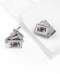 Deal up some sleek polish with the colorfully cool design of these silver-toned card cufflinks from Kenneth Cole. Deal up some sleek polish with the colorfully cool design of these silver-toned card cufflinks from Kenneth Cole.