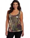 Karen Kane Women's Plus-Size Floral Sequin Tank Shirt