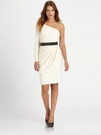 A glittery belt completes this sophisticated, shoulder-baring dress for a party-ready look. One long sleevesBelted waist with snap closuresPaneled skirtSide zipBack ventFully linedAbout 23 from natural waistBody: triacetate/polyesterDry cleanImported Model shown is 5'10 (178cm) wearing US size 4. A glittery belt completes this sophisticated, shoulder-baring dress for a party-ready look. One long sleevesBelted waist with snap closuresPaneled skirtSide zipBack ventFully linedAbout 23 from natural waistBody: triacetate/polyesterDry cleanImported Model shown is 5'10 (178cm) wearing US size 4.