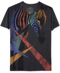 Indie rocks: A V-neck with a multicolor zebra starring in a full-frontal graphic from Triple Fat Goose. Indie rocks: A V-neck with a multicolor zebra starring in a full-frontal graphic from Triple Fat Goose.