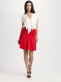 Azrouel's mastery of effortless-feeling chic shows in this supple silk style, which employs asymmetrically draped panels to form a ruffle at the neck.U necklineCap sleevesDraped front panelsHigh V back detailAbout 28 from shoulder to hemSilkDry cleanMade in USA of imported fabricModel shown is 5'9 (175cm) wearing US size 4. Azrouel's mastery of effortless-feeling chic shows in this supple silk style, which employs asymmetrically draped panels to form a ruffle at the neck.U necklineCap sleevesDraped front panelsHigh V back detailAbout 28 from shoulder to hemSilkDry cleanMade in USA of imported fabricModel shown is 5'9 (175cm) wearing US size 4.