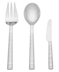 Handles wrapped with an etched line pattern offer a playful spin on contemporary style. Forged in gleaming 18/10 stainless steel, this 3-piece serving set is ideal for everyday dining. Handles wrapped with an etched line pattern offer a playful spin on contemporary style. Forged in gleaming 18/10 stainless steel, this 3-piece serving set is ideal for everyday dining.