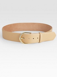 Ultra-smooth nubuck leather cinches the waist with a shiny goldtone brass buckle.Width, about 2Made in the USA Ultra-smooth nubuck leather cinches the waist with a shiny goldtone brass buckle.Width, about 2Made in the USA