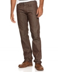 A dark denim finish paired with a flattering straight leg gives these Rocawear jeans their sleek style. A dark denim finish paired with a flattering straight leg gives these Rocawear jeans their sleek style.