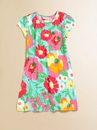 Adorned with a vivid, watercolor-inspired floral print, this ultra-soft cotton frock invokes warm, cheery thoughts.CrewneckShort cap sleevesPullover styleCottonMachine washImported Adorned with a vivid, watercolor-inspired floral print, this ultra-soft cotton frock invokes warm, cheery thoughts.CrewneckShort cap sleevesPullover styleCottonMachine washImported