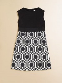 An eye-catching, geometric print on cotton sateen meets a jersey top and grosgrain waist detail for a striking ensemble.Round necklineCap sleevesHidden back zipperTile: 100% cottonJersey: 85% viscose/11% nylon/4% elastaneDry cleanMade in the USA of imported fabric An eye-catching, geometric print on cotton sateen meets a jersey top and grosgrain waist detail for a striking ensemble.Round necklineCap sleevesHidden back zipperTile: 100% cottonJersey: 85% viscose/11% nylon/4% elastaneDry cleanMade in the USA of imported fabric