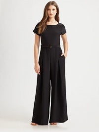Woven silk crepe-de-chine flows from shoulder to hem in this shapely wide-leg one-piece.BoatneckShort sleevesBodice dartsSet-in waistSide seam pocketsPleated wide legsCenter back zipperInseam, about 32SilkDry cleanImportedModel shown is 5'9 (175cm) wearing US size 4. Woven silk crepe-de-chine flows from shoulder to hem in this shapely wide-leg one-piece.BoatneckShort sleevesBodice dartsSet-in waistSide seam pocketsPleated wide legsCenter back zipperInseam, about 32SilkDry cleanImportedModel shown is 5'9 (175cm) wearing US size 4.