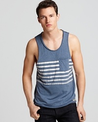 Whether you're cruising down the highway on a hot afternoon or playing volleyball at the beach, this chilled-out striped tank lends some casual cool style to your day. Whether you're cruising down the highway on a hot afternoon or playing volleyball at the beach, this chilled-out striped tank lends some casual cool style to your day.