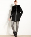 Faux-fur panels and faux-leather trim make this Kensie coat a chic pick for an edgy fall look!